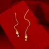 Earrings Solid Pure 14K Gold Color Earrings for Women Crown Love Phoenix Tail Pendant Long Earring Luxury Wedding Engagement Gifts