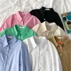 Blouses Femmes Femmes Col Rabattu À Manches Longues Hauts Minces Vintage Couleur Unie Chemisier Printemps Été Chemise De Protection Solaire Vêtements Lâches Blusas