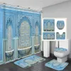 Tende da doccia Murales architettonici retrò europei Tenda da doccia Tende da bagno in stile marocchino Set Tappeti antiscivolo Copri coperchio WC Tappetino da bagno