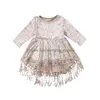 Robes de fille de fleur bébé Veet gland robe de princesse 6M-5Y enfant en bas âge enfants enfants printemps automne décontracté fête à manches longues Pagean Dhyhz