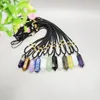 Jewelry Pouches Natural Chakra Stone Double Point Smoky Amethyst Quartz Pendant Healing Crystal Wand Energy Amulet Necklace Gift