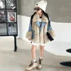 Nouveau hiver vente chaude fille Denim épissé manteau de fourrure édition coréenne Style étranger enfants coussin Jack 240123