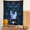 Tapisserier blå tistel katt tapestry vägg hängande psykedelisk bladblomma spådom hem svart cool dekoration