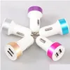 Mobiltelefonladdare Dual USB -portar 2.1A Metal Car Charger Colorf Micro Plug -adapter Drop Leverans Telefoner Tillbehör DH2QB