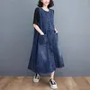 Abiti casual Jeans Temperament Dress 2024 Donna Primavera / Estate Vintage Girocollo Allentato A-Line Slim Canotta in denim di media lunghezza Z4030