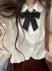 Blouses Femmes Kawaii Sweet Lolita Style Femmes Japonais JK Chemises Blanches Filles Mignon Volants Manches Courtes Bouffantes Haut Boutonné Chemise À La Mode