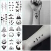 12pçs adesivos de tatuagem temporária, pequenos planetas geométricos, transferência de água preta, design minimalista de sol e lua, mulheres falsas 240122