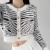 Kobiety dla kobiet Blue nork kaszmirowy Sueter Mujer Coats Koreańskie kobiety Eleganckie swetry Krótkie paski zebra Strased Cardigan Y2k High Waist Street