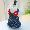 Dog Apparel Dresses Floral Print Dress With Leash Ring Elegant Sleeves Soft Cat Princess Pet Clothes For Everyday Wear