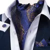 Dibangu 100% silkblå ascots band för män paisley cravat man bröllop jacquard vävda män slips och fickfyrkanten 240122