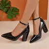 Almond Red 10cm Ultra High Foot Shoulder Strap Pump Women's Shoes Pointed Toe Fashion Crystal Buckle Patent Leather Plus Size 50 240123