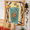 Tapisserier Vintage Inspired Tapestry Wall Hanging Psychedelic Vase Goldfish Flower Decor Minimalistiska tryck Bohemian Art Wall Decor Mural