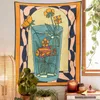 Tapisserier Vintage Inspired Tapestry Wall Hanging Psychedelic Vase Goldfish Flower Decor Minimalistiska tryck Bohemian Art Wall Decor Mural