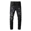 Jeans pour hommes American High Street Slim Fit élastique polyvalent streaming en direct Internet célébrité noir jean délavé