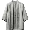 Pulls pour hommes Été Hommes Cardigan Mince Vêtements d'extérieur Chinoiserie Traditionnelle Coton Lin Chemise Respirant Lâche Casual Rétro Mâle Pardessus