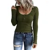 Women's Blouses Contemporary Women Long Sleeve Henley T Shirts Slim Fitting With Button Down Aesthetics Scoop Neck Ribbed For Maximum Style