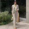 Tweedelige damesbroek Insozkdg-pak Effen Veters Professionele blazers Wijde pijpen Rechte broek Vintage casual set Damesoutfits