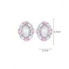 Stud Earrings SENYU Fashion Oval Egg Pearl Paved Heart Shape Cubic Zirconia Luxury Women Wedding Jewelry Bride Gifts