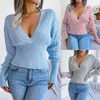 Women's Sweaters Y2k Knitted Sexy Cross Cardigan Women V Collar Sweater Coat Vintage Long Sleeve Midriff Top Autumn Fashion Girl Knitwear