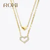 Pendentifs ROXI saint valentin amour pendentif collier 925 en argent Sterling empilé Double couche forme de coeur brillant dames clavicule collier