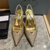 2024 New Satin Insert Rhinestone Slingbacks Pumps Mirror Leather Pointed Toe Cone Heel Stiletto Heels Sandals Women's Luxury Designer Dress Evening Shoes Sizes 35~42
