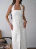 Casual Dresses Jyate White Fashion Pending Halter Backless Dress 2024 Summer Square Neck Single Breasted Midi Women Vestidos