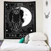 Wandteppiche, Tarot-Katze auf Mond, psychedelischer Wandteppich, Wandbehang, Schwarz-Weiß, geheimnisvolle Wahrsagerei, Hexerei, Wandteppiche, Hippie-Dekoration