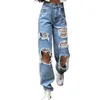 Dżinsowe dżinsy dla kobiet vintage rozerwane w otwory w otwórce proste spodnie elastyczne Y2K Streetwear Spodery Summer Gubiced Harajuku dżinsowe spodnie dżinsowe