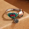 Clusterringe Vintage farbige Emaille Lotus Koi Ring weibliche Index -Fingerzubehör Persönlichkeit Ethnischer Stil Karpfen Blumen Frauen Schmuck Schmuck