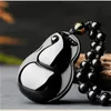 Hängen Natural Black Obsidian Gourd Jade Pendant Necklace Chinese Handkarvade modesmycken Tillbehör Amulet för män Kvinnliga gåvor