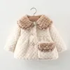 2-piece baby girl artificial fur coat+bag winter sweet large lapel and cotton long sleeved medium length coat 240123