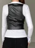 Gilet in pelle PU Vintage Donna senza maniche con scollo a V Canotte con bottoni Canotte anni 2000 Gilet scuro Academia Donna Estate Autunno 240118