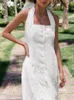 Casual Dresses Jyate White Fashion Pending Halter Backless Dress 2024 Summer Square Neck Single Breasted Midi Women Vestidos