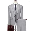 Men's Suits Jacket Vest Pants / 2024 High Quality Men Slim Suit Formal Business Groom Wedding Social Dress Blue Grey High-end Casual Tuxedo