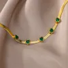 Nieuwe Groene Hart Zirkoon Hanger 14k Geel Gouden Ketting Armbanden Voor Vrouwen Blade Chain Sieraden Set Bruiloft Esthetische Gift