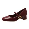 Dress Shoes Elegant Gold Buckle Strap Pump Woman Retro Mid Heel Red Mary Jane Ladies Brand Design Evening Party Zapatos