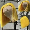 Perruques de cheveux humains Bob jaunes perruque avant en dentelle transparente HD 13x4 frontale blond miel pré plumée pour les femmes noires