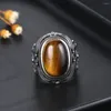 Cluster Rings 925 Sterling Silver Natural 11X17MM Oval Tiger Eye Ring For Women Men Gift Vintage Large Wholesale Fine Jewelry