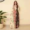 Vêtements ethniques Chic Floral Maxi Robe pour femmes Tape Fix Diamond Trim V Col à manches longues Lâche Arabe Oman Dubaï Musulman Abaya