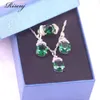 Sets Russische stijl veel kleuren opmerking vierkante groene steen 925 sterling zilveren sieraden voor vrouwen hoepel oorbellen ring ketting set