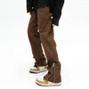 Мужские джинсы 2024 High Street с застежкой-молнией на щиколотке, винтажные коричневые мужские брюки-карго в стиле хип-хоп, одежда Y2K, прямые мешковатые длинные брюки Ropa Hombre