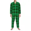 Men's Sleepwear Vintage Plaid Pajama Sets Green And Blue Cute Soft Men Long Sleeve Bedroom 2 Piece Nightwear Large Size