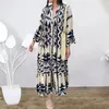 Etnische Kleding 2024 Mode Elegante Moslim Vrouwen Jurk Gedrukt Shirt Lange Rok Abaya Party Dubai Turkije Gewaad