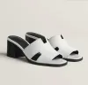 2024s Femme de luxe Block Sandales Helia 60mm Sandale Open Toe Slide Talon Chaussures d'été Cuir de veau Pantoufle Talons Noir Blanc Marron Belle qualité Taille 35-42