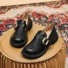 Zapatos de vestir 2024 Primavera Cuero de mujer Mocasines blancos y negros Estilo coreano Cinturón de tacón medio Diseño Casual Oficina de fiesta