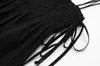 Robes décontractées Boho inspiré coton noir froncé robe midi femmes bretelles été vacances plage 2024