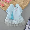 Cão vestuário roupas para animais de estimação vestido estilo chinês hanfu primavera verão fofo algodão doce bordado princesa para teddy pequeno