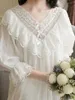 Damska odzież snu Kobieta nocna sukienka czysta bawełniana haft koronkowy vintage vintage księżniczka wiktoriańska koszulka nocna Pamas Peignoir