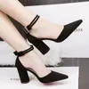 Summer Buckle High Heels Fashion Sexy Pointed Sandals Korean Style Solid Color Casual Walking Shoes Zapatillas de Mujeres 240123