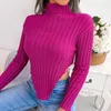 Frauen Hoodies Herbst Winter 2024 Mode Sexy Halb Hohe Kragen Pullover Casual Langarm Asymmetrische Gestrickte Unterwolle Solide